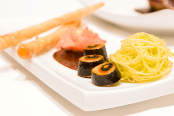 caviar, salmon, shrimp and lobster roulade appetiz