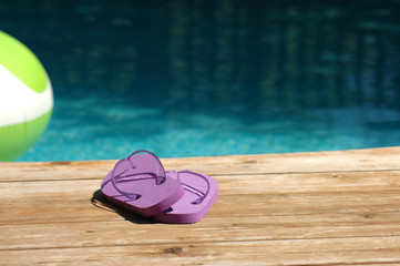 purple sandles at pool