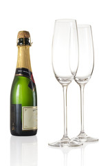 champagne bottle and flutes