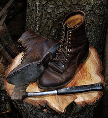 old boots on stump