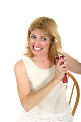 woman curling tangled hair