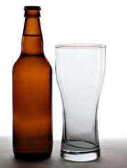 beer bottle and empty glass