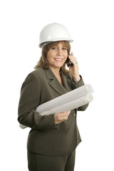 happy female architect on phone