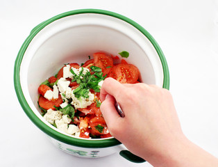 starting to mix a salad