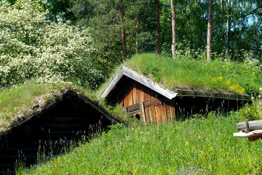 old, norwegian log cabins