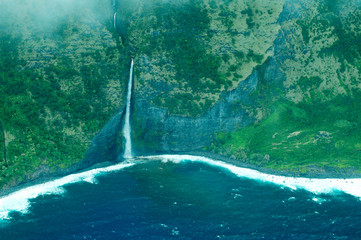 big island aerial shot - coast waterfalls