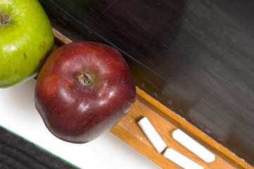 apples and challkboard at school - close-up