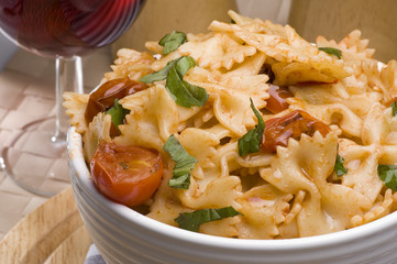 farfalle and wine