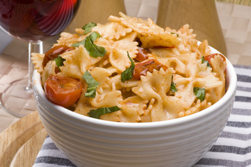 farfalle and wine
