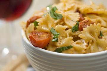 farfalle and wine
