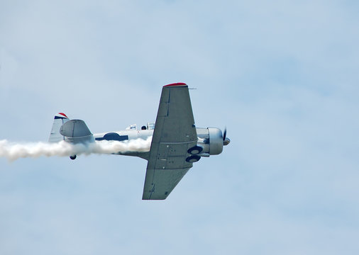 wartime t-6 airplane at airshow