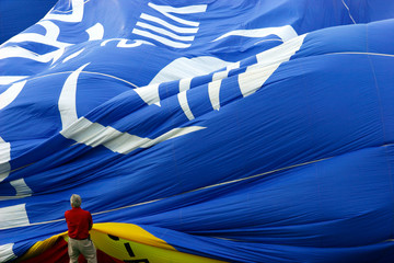 Fototapeta premium partially inflated hot air balloon