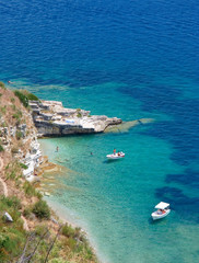 boats at bay on corfu island