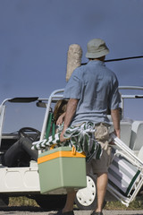 actor on the way to the beach