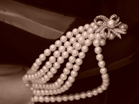 shoe laden with pearls
