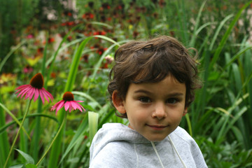 the boy in a garden.