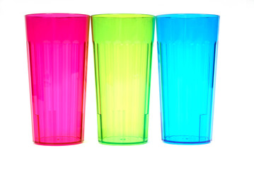 three colorful beverage glasses