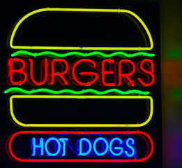 hamburger & hot dog neon sign