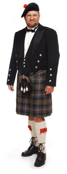 highlander in kilt on white