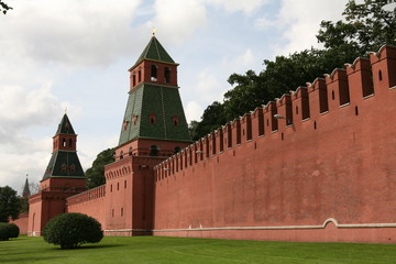 red brick wall of kremlin