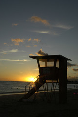 life guard station at sunset