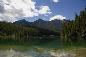 panorama of the whiteswan lake with a canoe