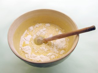 dough  is rubbed in  a mixing bowl