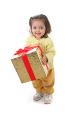 toddler with a christmas gift