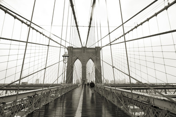 sepiatoned brooklyn bridge wide angle