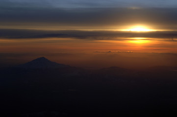 sunset and  clouds over mt adams