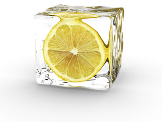 lemon in ice cube