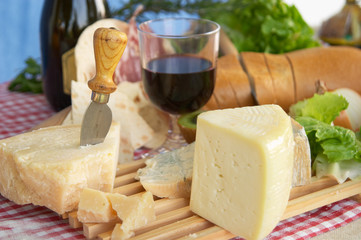 gorgonzola, parmigiano, pecorino cheese, with wine