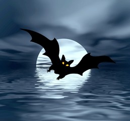 black night. moon and bat