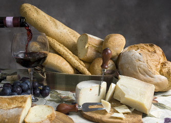 bread and cheese with a glass of wine 2