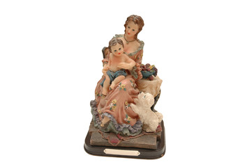 figure of a mother, daughter and a dog isolated on