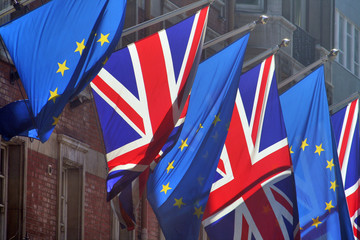 Fototapeta na wymiar euro i brytyjskie flagi