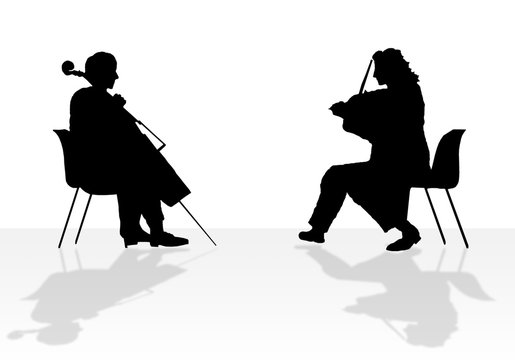 silhouette of chello & violin player