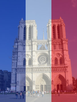 notre dame and french flag