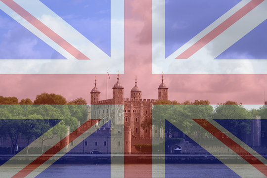 tower of london and british flag
