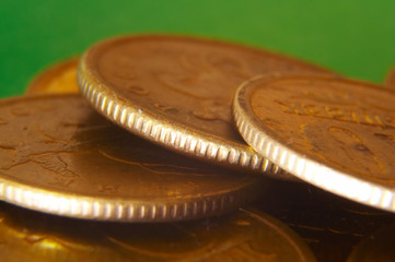 coins on a green background