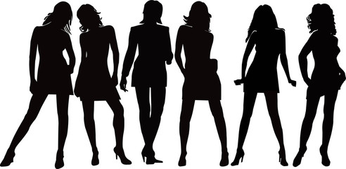  posing girls -  silhouette illustration