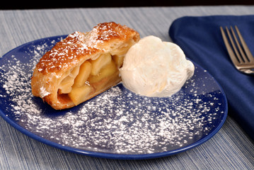 apple strudel with vanilla ice cream