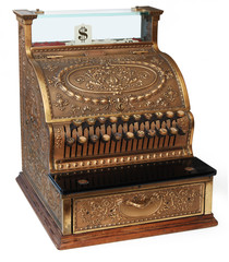 old fashioned cash register, isomorphic view