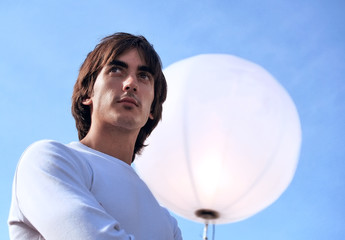 businessman with white balloon