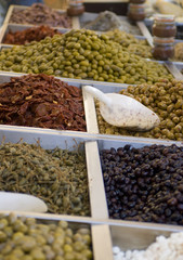 pickled olives in market