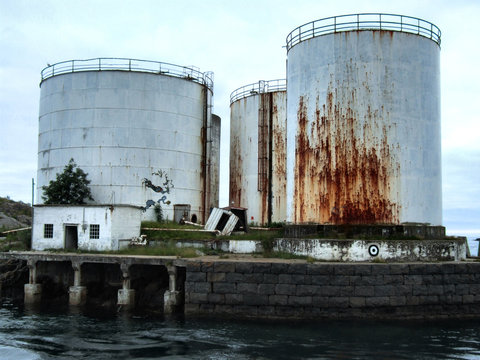 Old Huge Rusty Oil Tanks