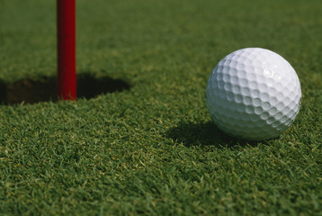 golf ball on golf course grass