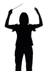silhouette of female conductor - obrazy, fototapety, plakaty