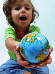 happy girl with globe