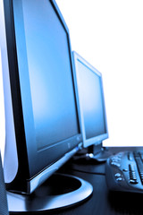 pair of blue-toned lcd screens